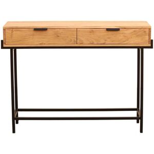 Miliboo Console avec rangements 2 tiroirs en bois clair massif et metal noir L110 cm TEMUCO