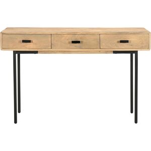 Miliboo Console avec rangements 3 tiroirs en bois manguier massif et metal noir L120 cm JUDE