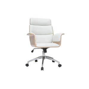 Miliboo Fauteuil de bureau a roulettes design blanc bois clair et acier chrome ELON