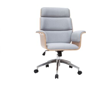 Miliboo Fauteuil de bureau a roulettes design en tissu gris clair bois clair et achier chrome ELON