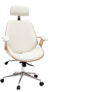 Miliboo Fauteuil de bureau de direction design blanc, bois clair et acier chrome MUSK