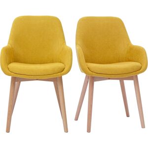 Miliboo Fauteuils scandinaves en tissu effet velours jaune moutarde et bois clair massif (lot de 2) HOLO