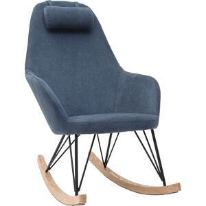 Miliboo Rocking chair en tissu effet velours bleu, metal noir et bois clair JHENE