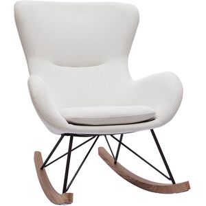 Miliboo Rocking chair scandinave en tissu velours côtele beige, metal noir et bois clair ESKUA