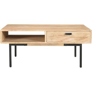 Miliboo Table basse rectangulaire avec rangements 2 tiroirs en bois manguier massif et metal noir L100 cm JUDE