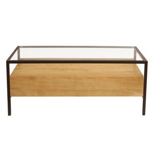 Miliboo Table basse rectangulaire avec rangements en bois manguier massif verre et metal noir L100 cm SITA