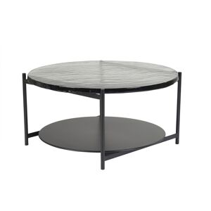 Miliboo Table basse ronde avec double plateau en verre recycle et metal noir D85 cm WELLE