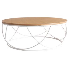 Miliboo Table basse ronde bois clair chene et metal blanc D80 cm LACE
