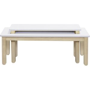 Miliboo Table basse scandinave avec banc integre blanc et bois clair L110 cm CYBEL