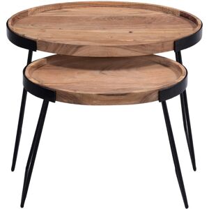 Miliboo Tables basses gigognes bois massif et metal noir (lot de 2) ELAVO