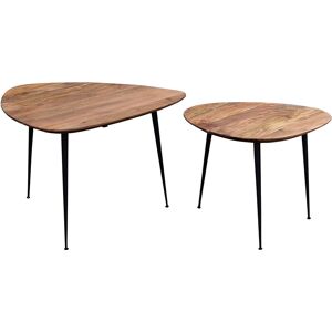 Miliboo Tables basses gigognes bois massif et metal noir (lot de 2) STONES