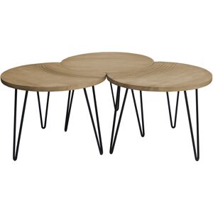 Miliboo Tables basses gigognes gravees bois manguier massif et metal noir lot de 3 VIBES