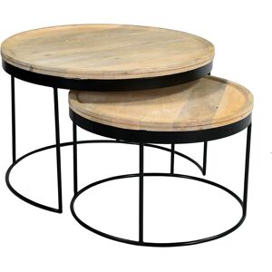 Miliboo Tables basses gigognes rondes bois manguier massif et metal noir lot de 2 LEDGE