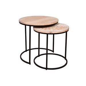 Miliboo Tables basses gigognes rondes bois manguier massif et metal noir lot de 2 TOGETHER