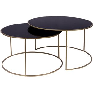 Miliboo Tables basses gigognes rondes design metal dore et verre teinte noir lot de 2 ROXO