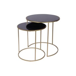 Miliboo Tables d'appoint gigognes en verre teinte noir et metal dore (lot de 2) JANE