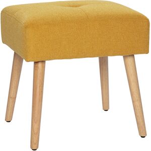 Miliboo Tabouret bas en tissu effet velours texture jaune moutarde et bois clair massif H46 GUESTA