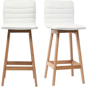 Miliboo Tabouret de bar design bois et blanc 65 cm (lot de 2) EMMA