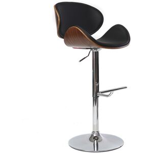 Miliboo Tabouret de bar design noir et bois fonce WALNUT