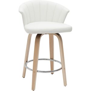 Miliboo Tabouret de bar design pivotant blanc et bois clair H65cm ALBIN