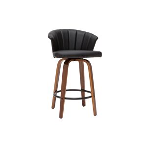 Miliboo Tabouret de bar design pivotant noir et bois fonce H65cm ALBIN