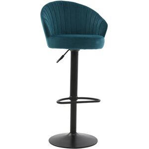 Miliboo Tabouret de bar design reglable et pivotant en tissu velours gaufre bleu canard IZAAC