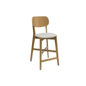 Miliboo Tabouret de bar en bois clair chene massif et tissu beige H65 cm LUCIA