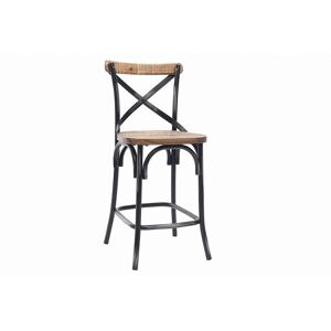 Miliboo Tabouret de bar industriel en bois et metal vieilli noir 65 cm JAKE