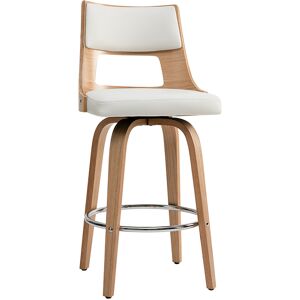 Miliboo Tabouret de bar scandinave pivotant blanc et bois clair GARBO