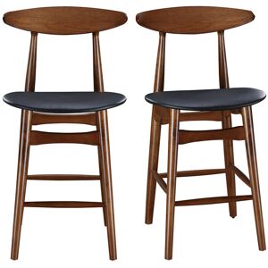 Miliboo Tabouret de bar vintage noyer et PU noir 65 cm lot de 2 WALFORD