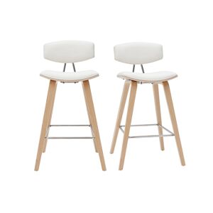 Miliboo Tabourets de bar design blanc et bois clair H69 cm (lot de 2) VASCO