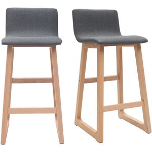 Miliboo Tabourets de bar design bois clair et tissu gris 65 cm lot de 2 OSAKA