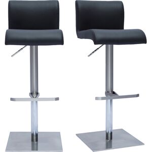 Miliboo Tabourets de bar design reglables noir et inox brosse lot de 2 SHEINA