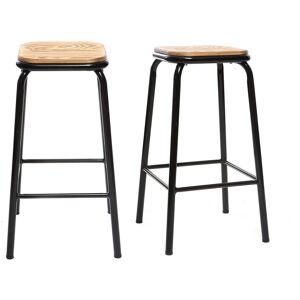 Miliboo Tabourets de bar empilables noir et bois fonce H65 cm lot de 2 MEMPHIS