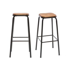 Miliboo Tabourets de bar empilables noir et bois fonce H775 cm lot de 2 MEMPHIS