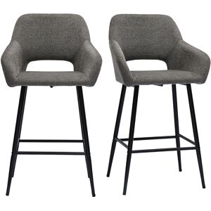 Miliboo Tabourets de bar en tissu effet velours texture gris et metal H65 cm lot de 2 LAURETTE