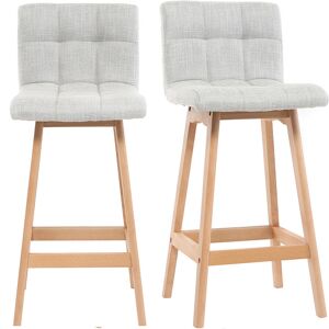 Miliboo Tabourets de bar en tissu gris clair et bois H65 cm lot de 2 KLARIS