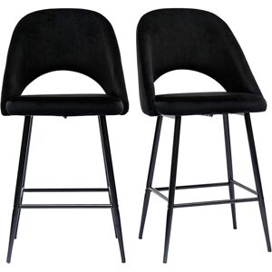 Miliboo Tabourets de bar en velours noir et metal H65 cm (lot de 2) COSETTE