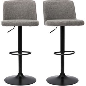 Miliboo Tabourets de bar reglables en tissu effet velours texture gris et metal noir lot de 2 MONTI