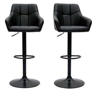 Miliboo Tabourets de bar reglables matelasses noirs et metal noir 360° lot de 2 MONTERO