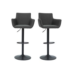 Miliboo Tabourets de bar reglables tissu gris anthracite metal noir lot de 2 CARLIE