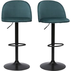 Miliboo Tabourets de bar reglables velours bleu petrole et metal noir (lot de 2) CELESTE