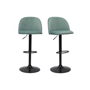 Miliboo Tabourets de bar reglables velours vert celadon et metal noir (lot de 2) CELESTE