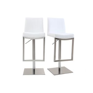 Miliboo Tabourets de bar relevables blanc et acier chrome lot de 2 KYLE