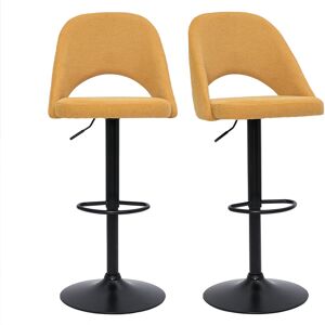 Miliboo Tabourets de bar relevables tissu effet velours texture jaune moutarde et metal noir (lot de 2) COSETTE