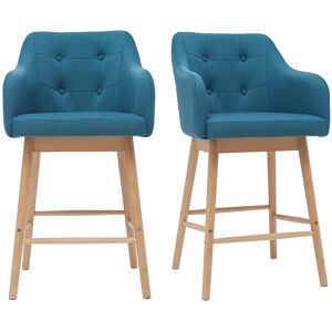 Miliboo Tabourets de bar scandinaves bleu canard et bois H65 cm lot de 2 BALTIK