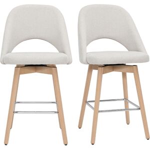 Miliboo Tabourets de bar scandinaves tissu effet velours texture beige et hevea massif 65 cm (lot de 2) COSETTE