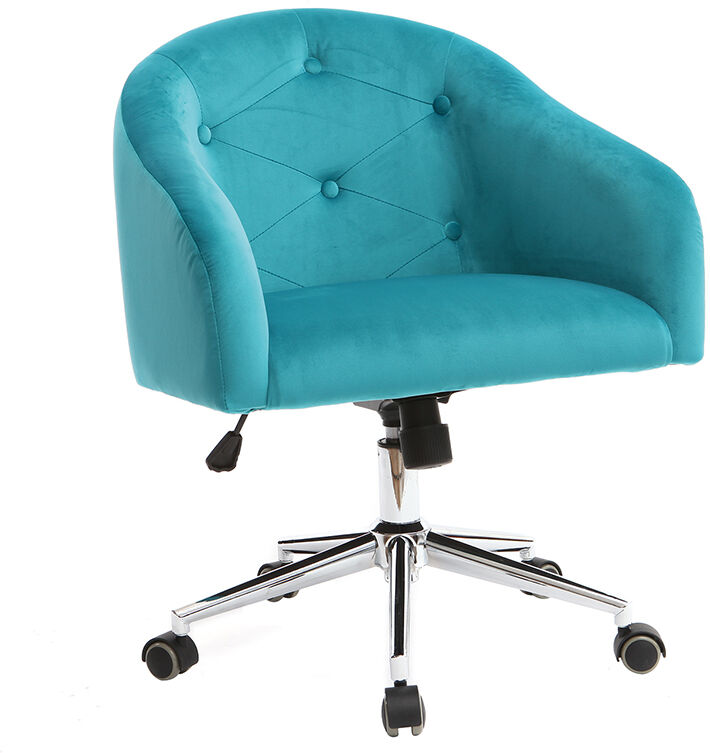 Miliboo Chaise de bureau à roulettes capitonnée en tissu velours bleu azur et acier chromé SHARON