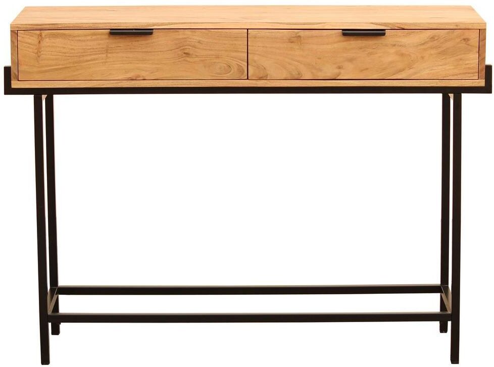 Miliboo Console avec rangements 2 tiroirs en bois clair massif et métal noir L110 cm TEMUCO