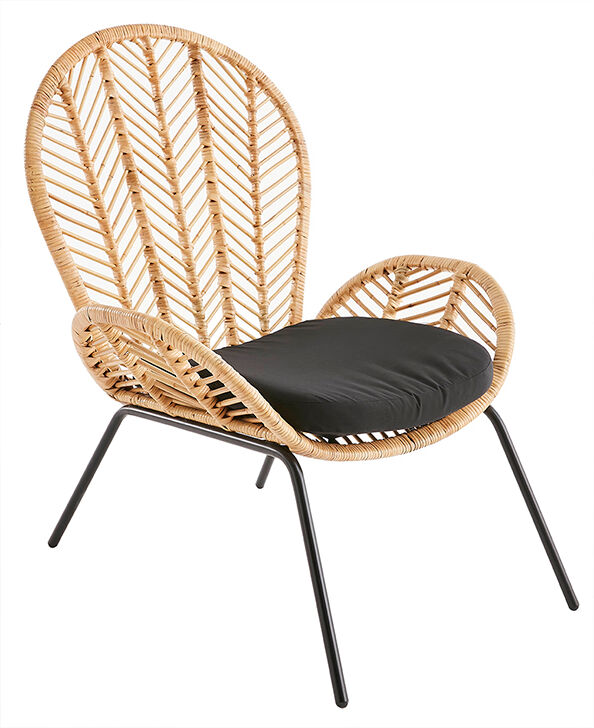 Miliboo Fauteuil en rotin, tissu et métal noir PEACOCK